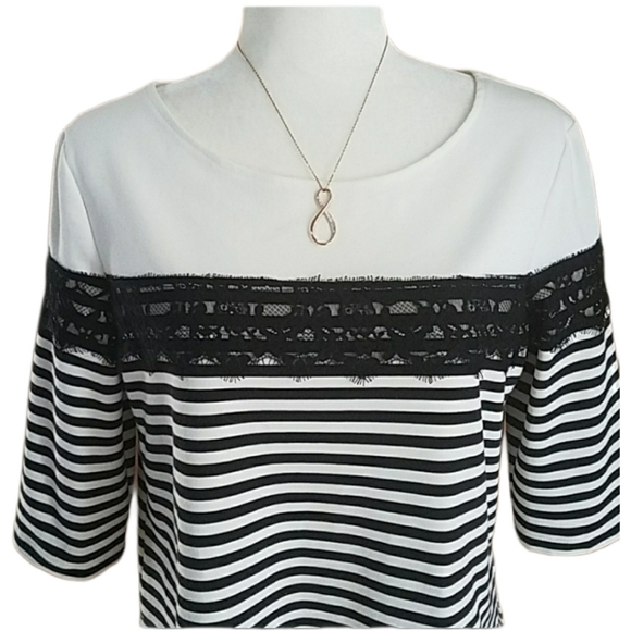 Jules & Leopold Black Cream Striped Top Lace Trim - Picture 2 of 7